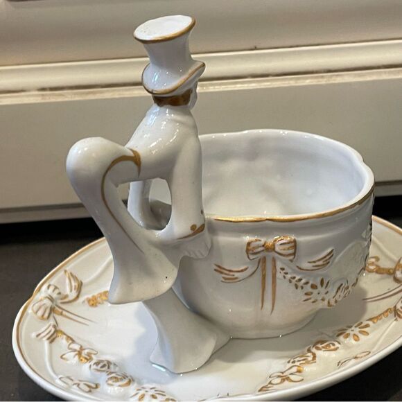 RARE Cup & Saucer Set~ Occupied Japan/ Shofu China Gentleman Handle Figurine - Picture 3 of 13